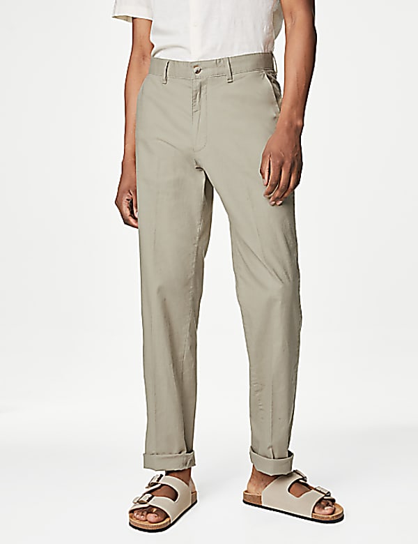 Regular Fit Linen Blend Stretch Chinos