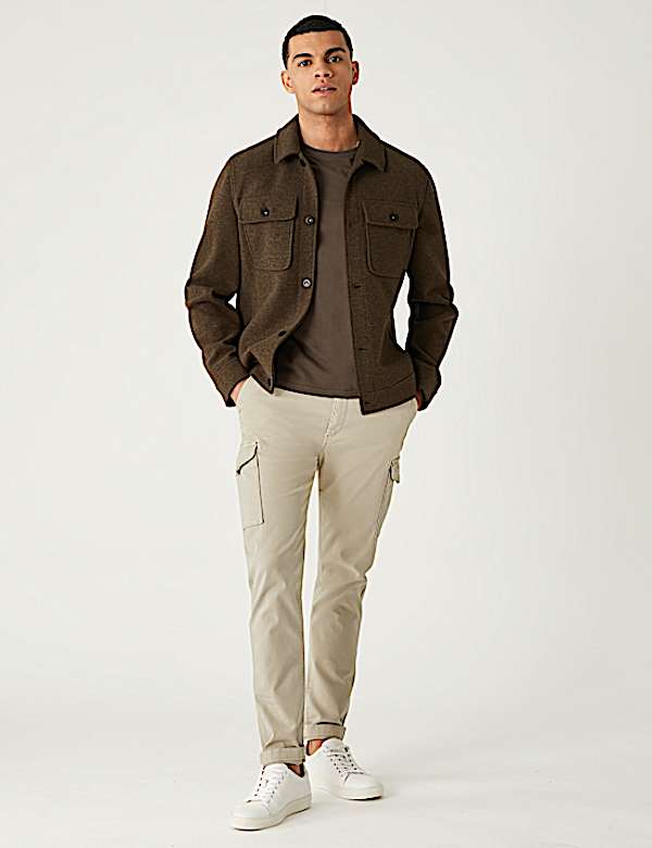 Slim Fit Textured Stretch Cargo Trousers