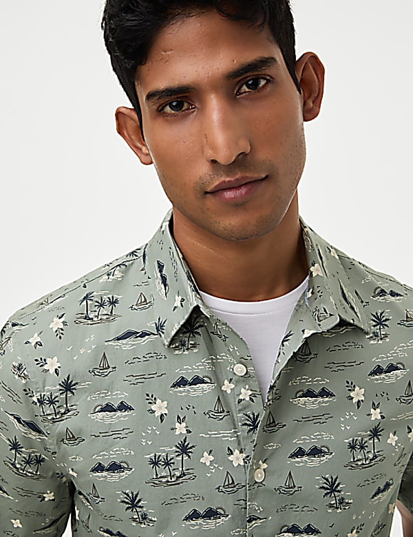 Easy Iron Pure Cotton Geometric Print Shirt