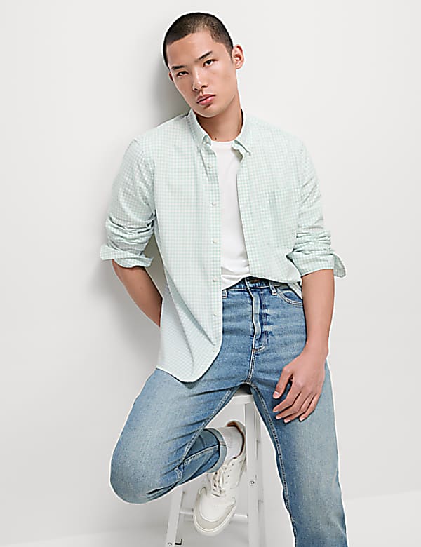 Cotton Rich Gingham Check Oxford Shirt