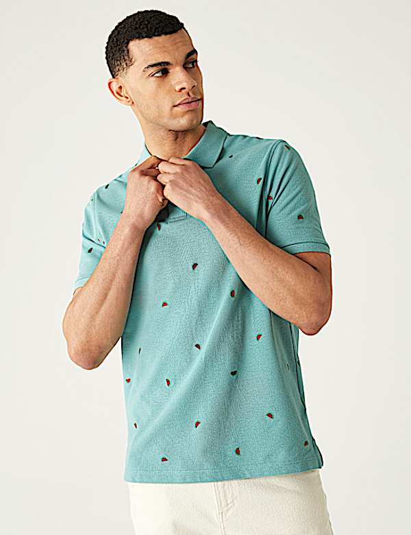 Pure Cotton Pique Embroidered Polo Shirt