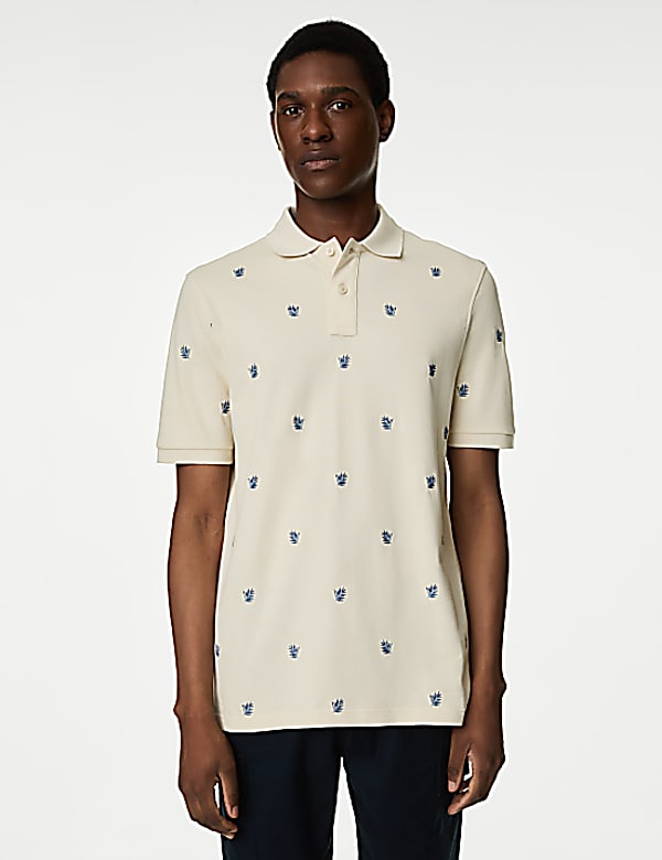 Pure Cotton Embroidered Leaf Polo Shirt