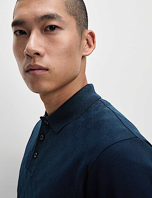 Pure Cotton Textured Pique Polo Shirt