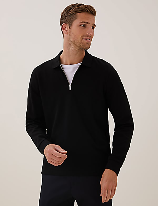 Buy Pure Cotton Long Sleeve Polo Shirt at Marks Spencer