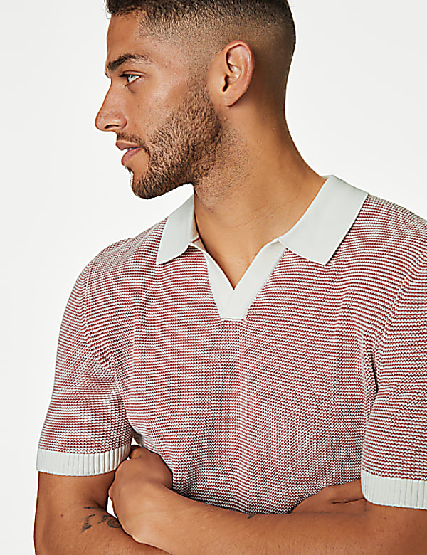 Cotton Rich Open Neck Knitted Polo Shirt