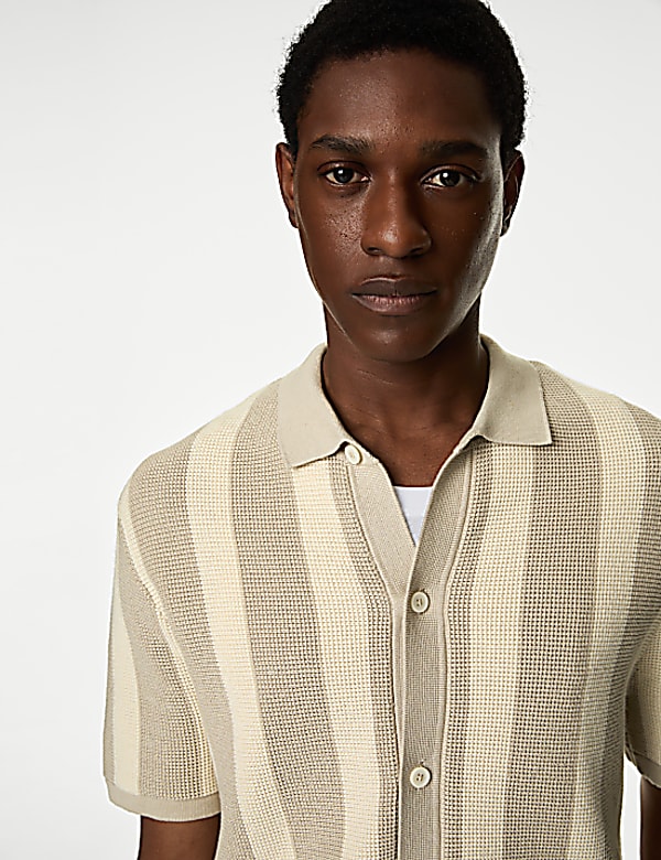Cotton Rich Striped Knitted Polo Shirt