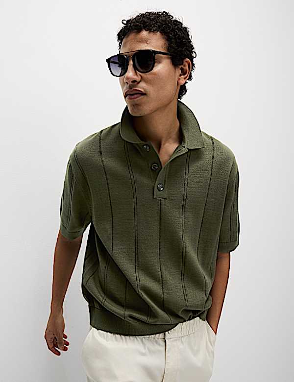 Pure Cotton Textured Knitted Polo Shirt