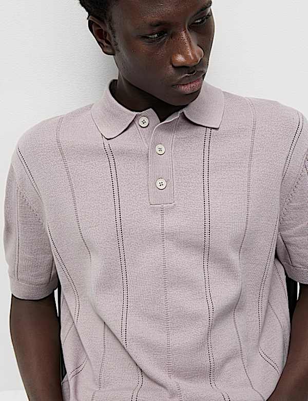 Pure Cotton Textured Knitted Polo Shirt