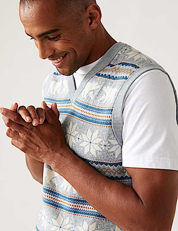 Pure Cotton Sleeveless Fair Isle Christmas Jumper