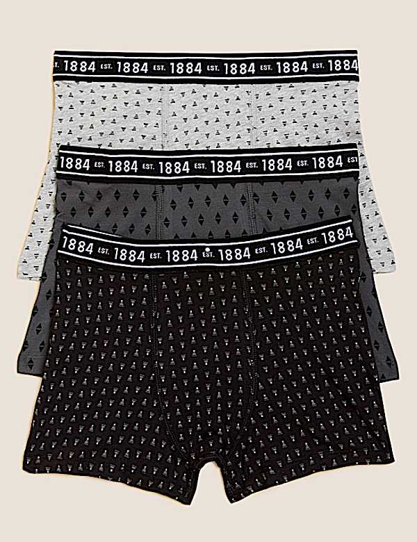 3pk Cotton with Stretch Printed Trunks