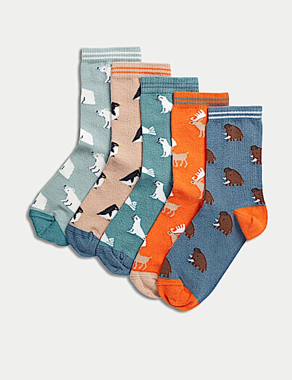 5pk Cotton Rich Animal Socks (6 Small - 7 Large)