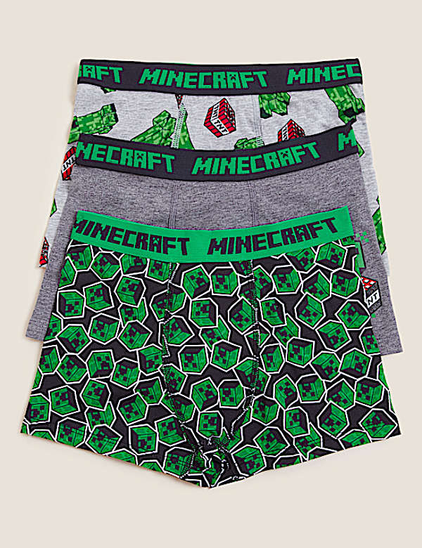 3pk Cotton Rich with Stretch Minecraft™ Trunks (4-16 Yrs)