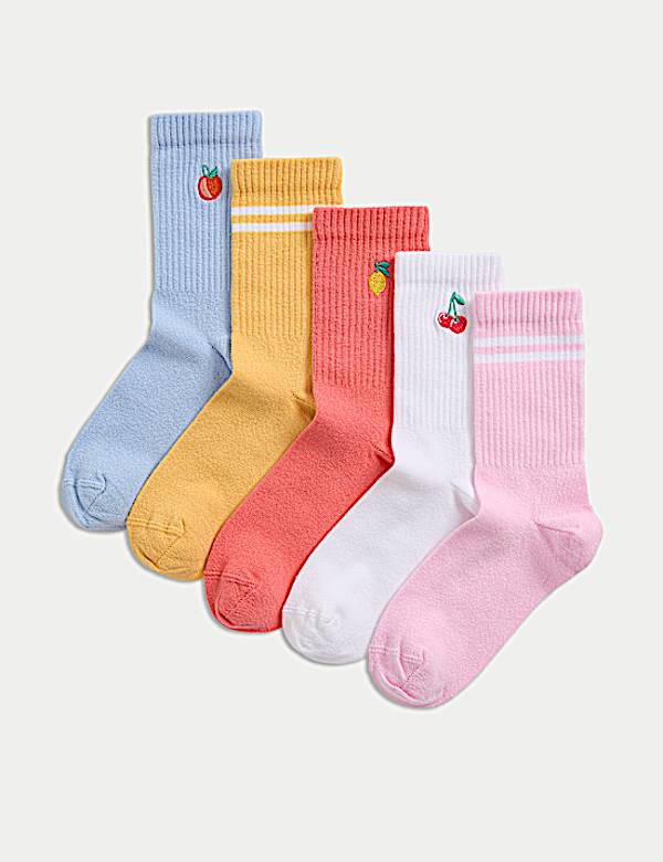 5pk Cotton Rich Sports Rib Fruit Socks (6 Small - 7 Large)
