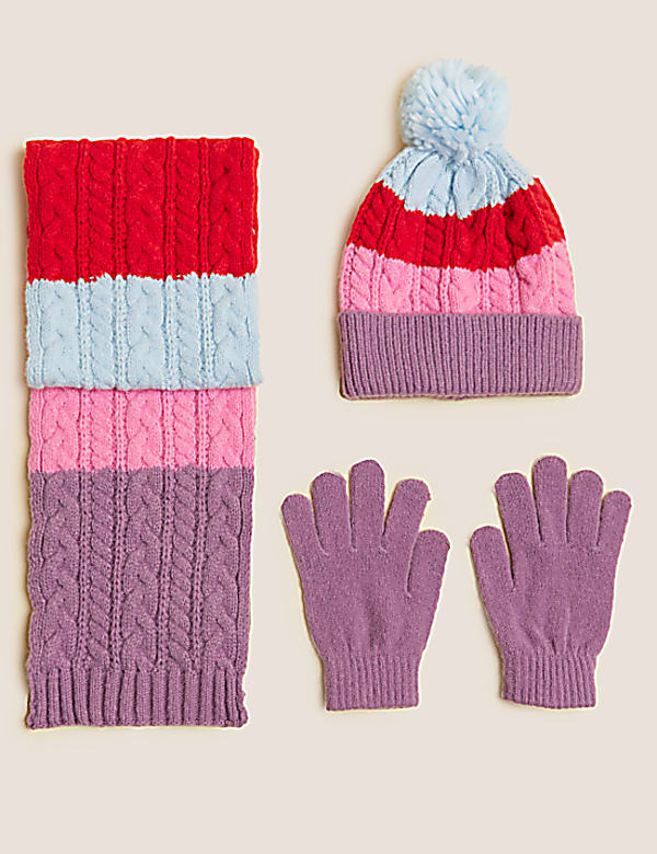 Kids' Colour Block Hat, Scarf and Glove Set