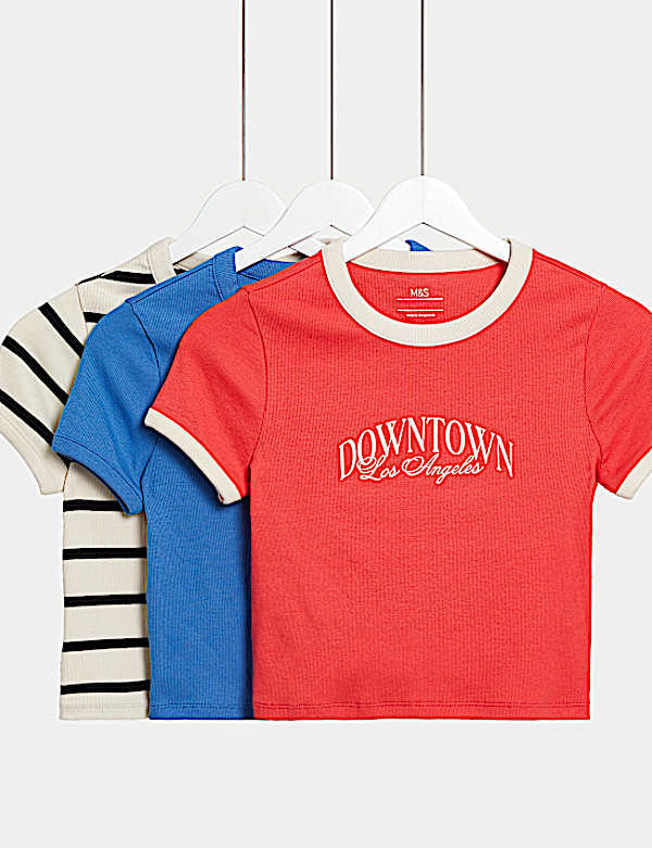 3pk Cotton Rich Slogan T-Shirts (6-16 Yrs)