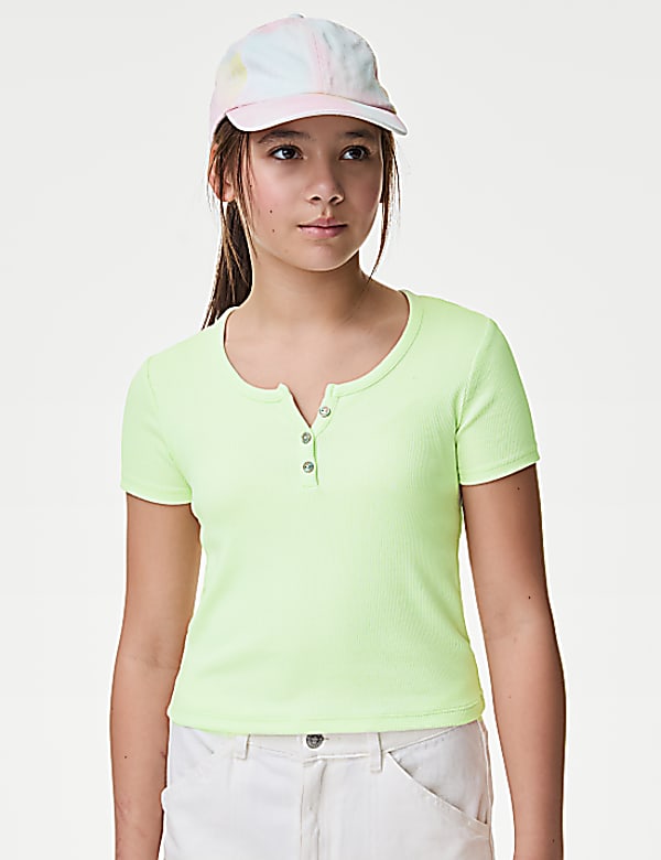 Cotton Rich Ribbed Button T-Shirt (6-16 Yrs)