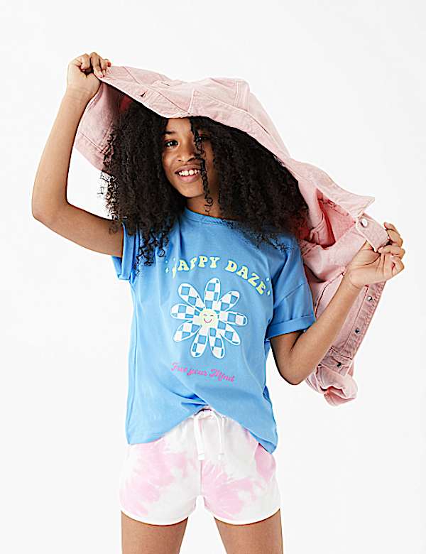 Pure Cotton Happy Daze Slogan T-Shirt (6-16 Yrs)
