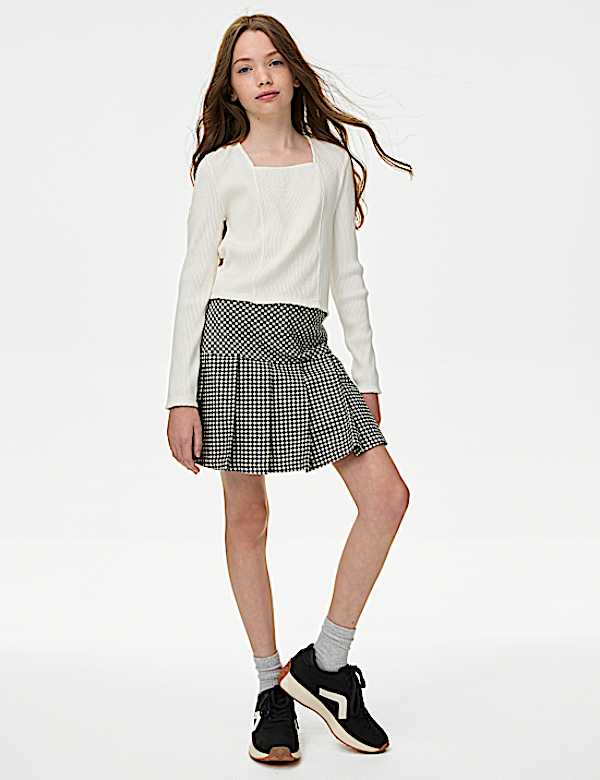 Cotton Blend Dogtooth Skort (6-16 Yrs)