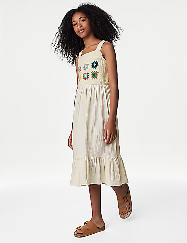 Pure Cotton Patchwork Crochet Midi Dress  (6-16 Yrs)