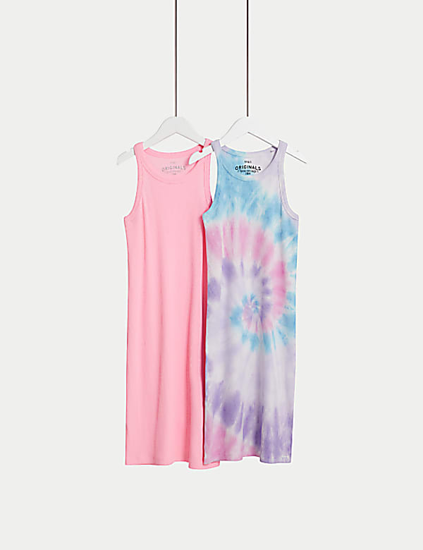 2pk Cotton Rich Rib Tie Dye Dresses (6-16 Yrs)