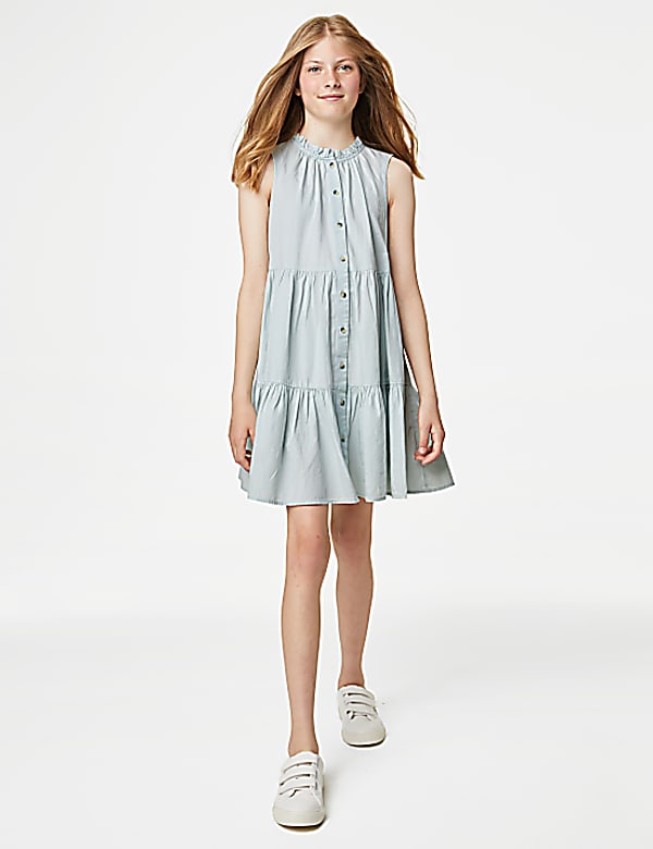 Pure Cotton Denim Tiered Dress (6-16 Yrs)