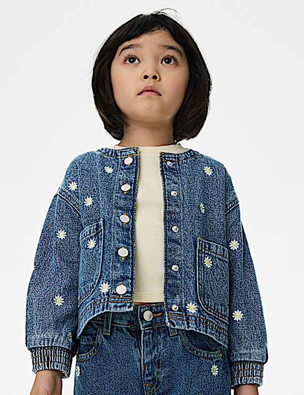 Denim Daisy Embroidered Bomber (2-8 Yrs)