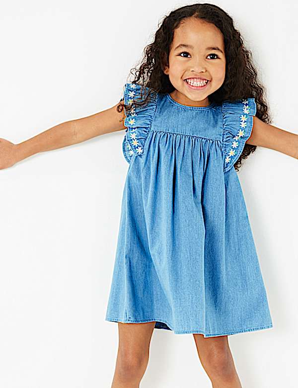 Chambray Embroidered Dress (2-7 Yrs)