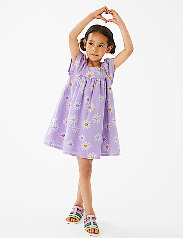 Pure Cotton Daisy Print Dress (2-7 Yrs)