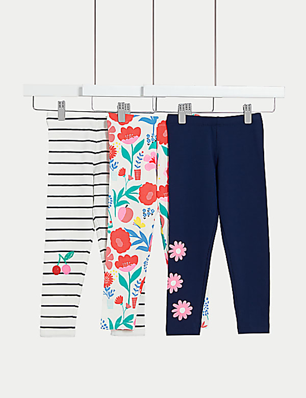 3pk Cotton Rich Floral Leggings (2-8 Yrs)