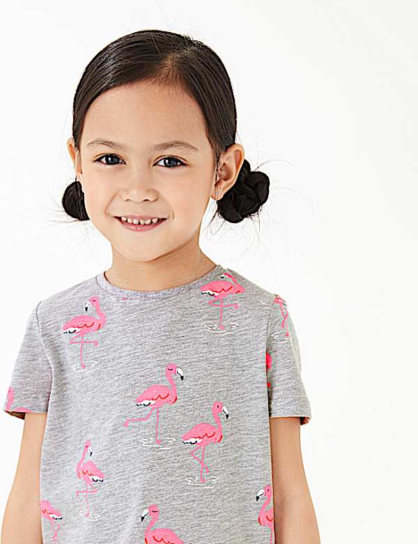 Cotton Flamingo Print T-Shirt (2-7 Yrs)