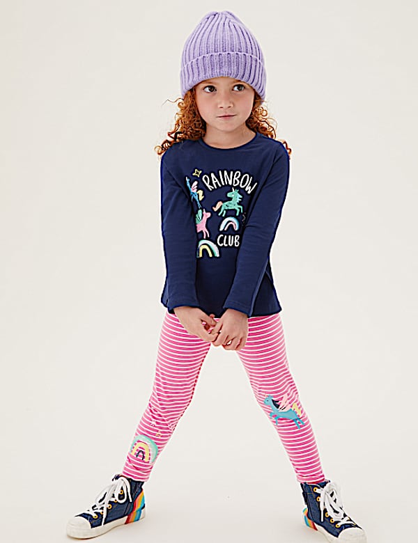 Cotton Rich Striped Unicorn Leggings (2-7 Yrs)