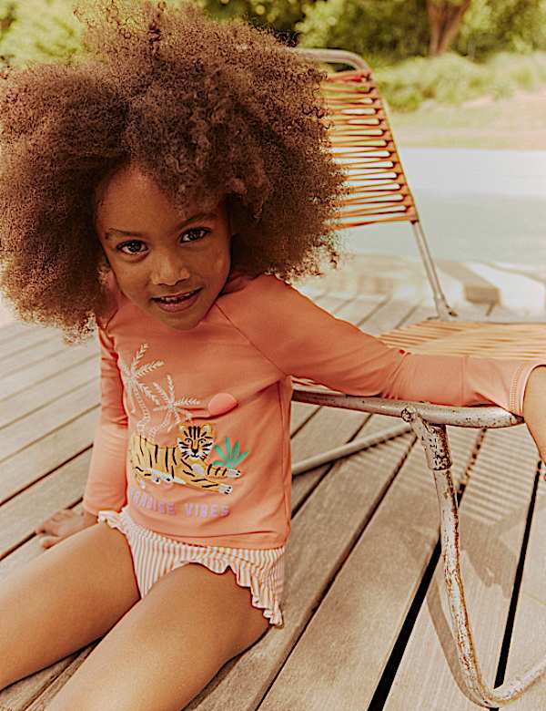 2pc Tiger Long Sleeve Rash Vest Swim Set (2-8 Yrs)