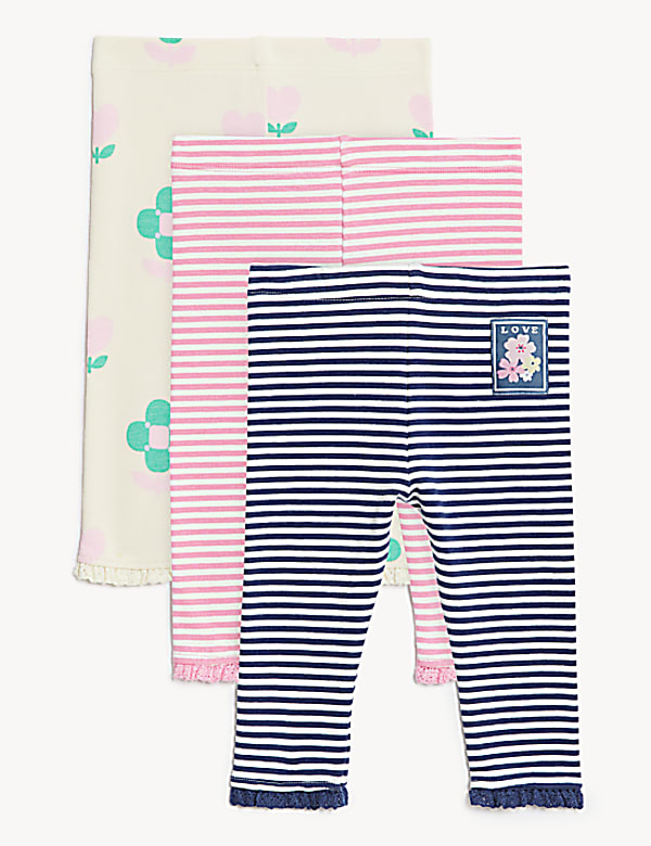 3pk Cotton Rich Patterned Leggings