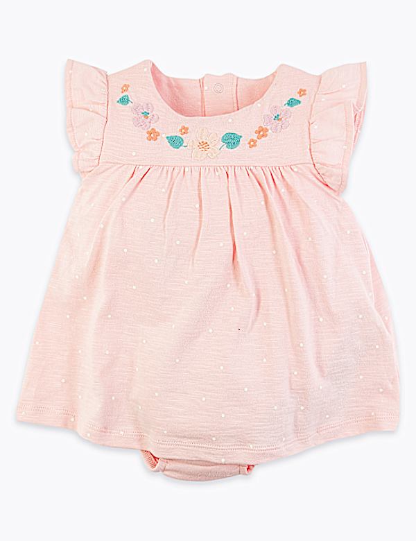 Cotton Spotted Bodysuit Dress (0-12 Mths)
