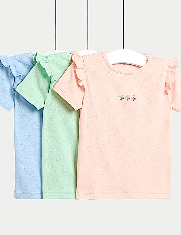 3pk Pure Cotton Pointelle T-Shirts (0 Mths-3 Yrs)