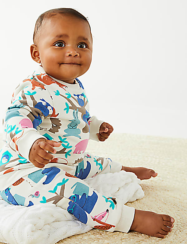 Cotton Rich Woodland Animal Print Joggers (0-3 Yrs)