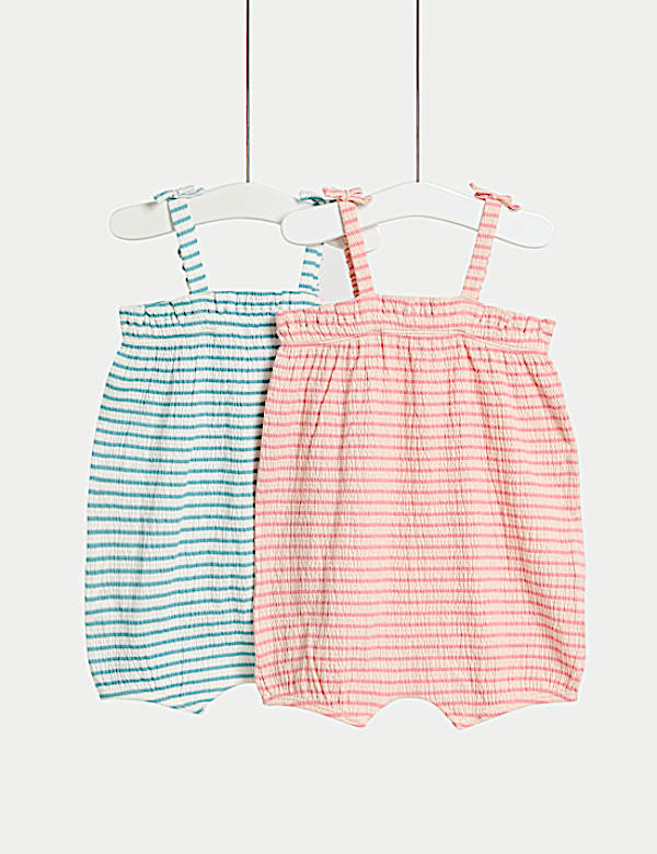 2pk Cotton Rich Textured Striped Rompers (0-3 Yrs)