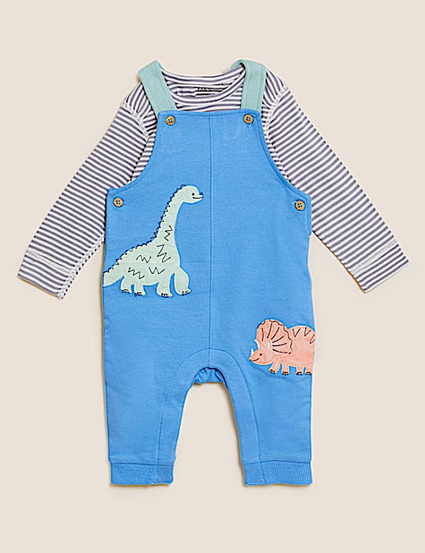 2pc Cotton Rich Dinosaur Dungaree Outfit (0-3 Yrs)