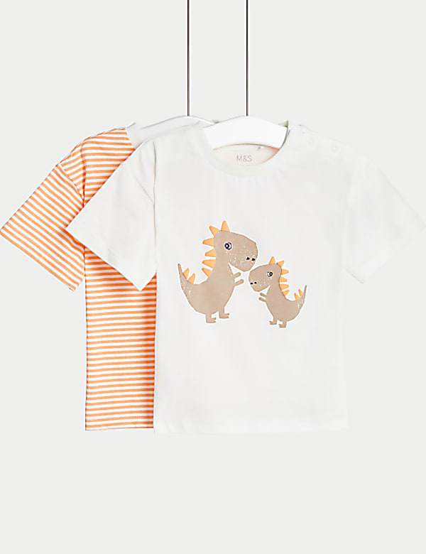 2pk Pure Cotton Striped & Dinosaur T-Shirts (0-3 Yrs)