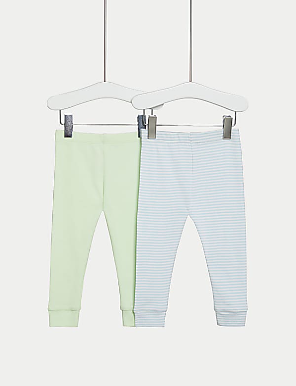 2pk Pure Cotton Striped & Plain Leggings (0-3 Yrs)