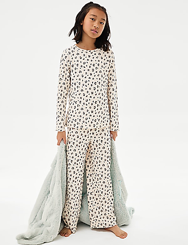 Leopard Print Cosy Ribbed Pyjamas (1-16 Yrs)
