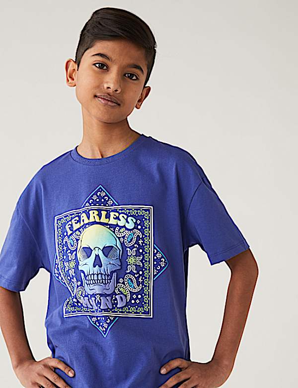 Pure Cotton Paisley Skull T-Shirt