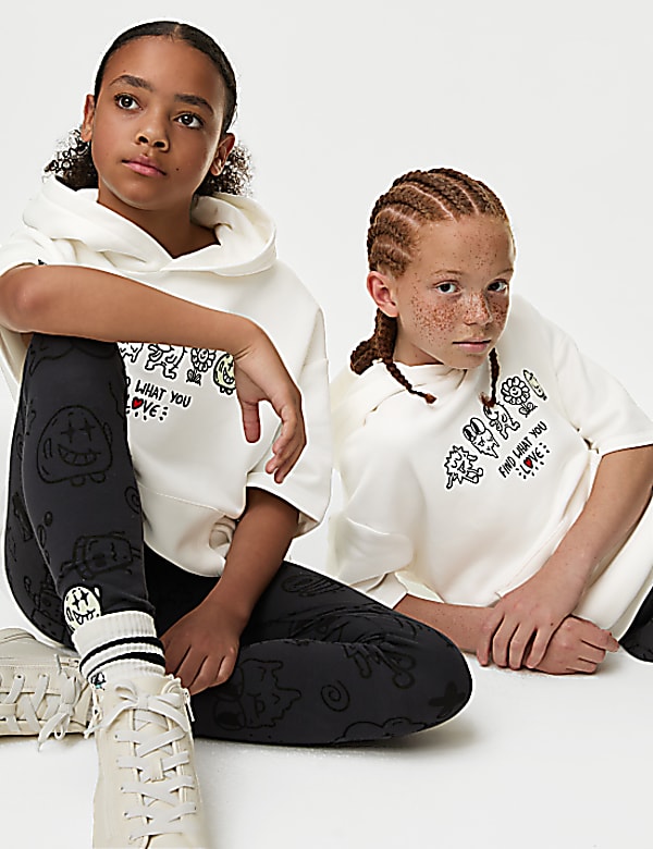 Cotton Rich Short Sleeve Doodle Hoodie (6-16 Yrs)
