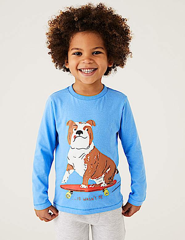 Pure Cotton Skateboarding Bulldog Top (2-7 Yrs)