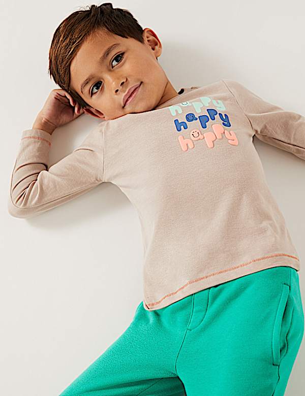 Pure Cotton Happy Slogan Top