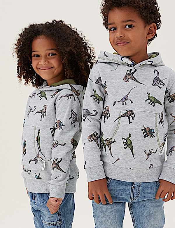 NHM™ Dinosaur Printed Cotton Hoodie (2-12 Yrs)