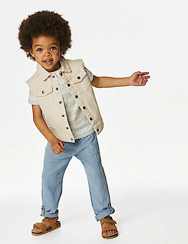 Pure Cotton Sleeveless Denim Jacket (2-8 Yrs)