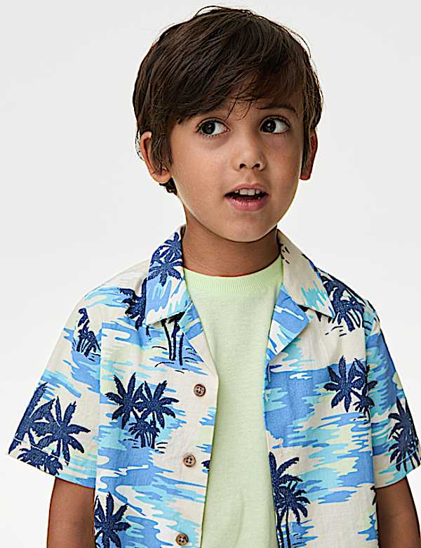 Pure Cotton Palm Print Shirt & T-Shirt Set (2-8 Yr)