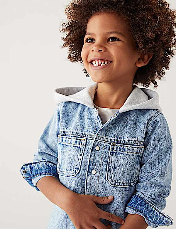 2pc Pure Cotton Denim Hooded Shirt & T-Shirt