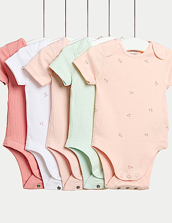 5pk Cotton Rich Cherry Print Bodysuits (6½lbs-3 Yrs)